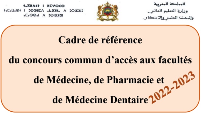 Cadre de référence du concours de Médecine, Pharmacie et de Médecine Dentaire 2022-2023